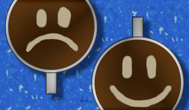 Coffee tastes like crap fix, good coffee hacks and jokes graphic on Absurd American. Copyright Lucky Vetiver